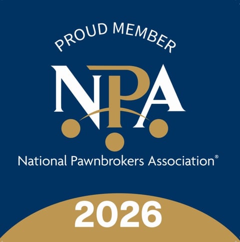Proud Member badge of the National Pawnbrokers Association for 2026, featuring the NPA logo on a dark blue background