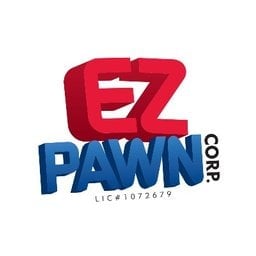 EZ Pawn Corp logo with red and blue 3D lettering